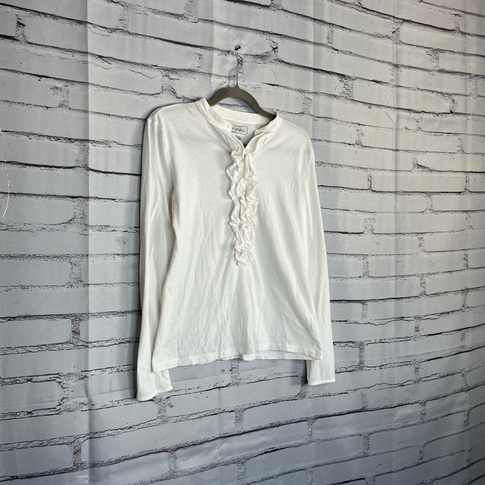 Vintage Lauren Jeans Co Ralph Lauren White Cotton Ruffle Half-Button Blouse L - Picture 2 of 14